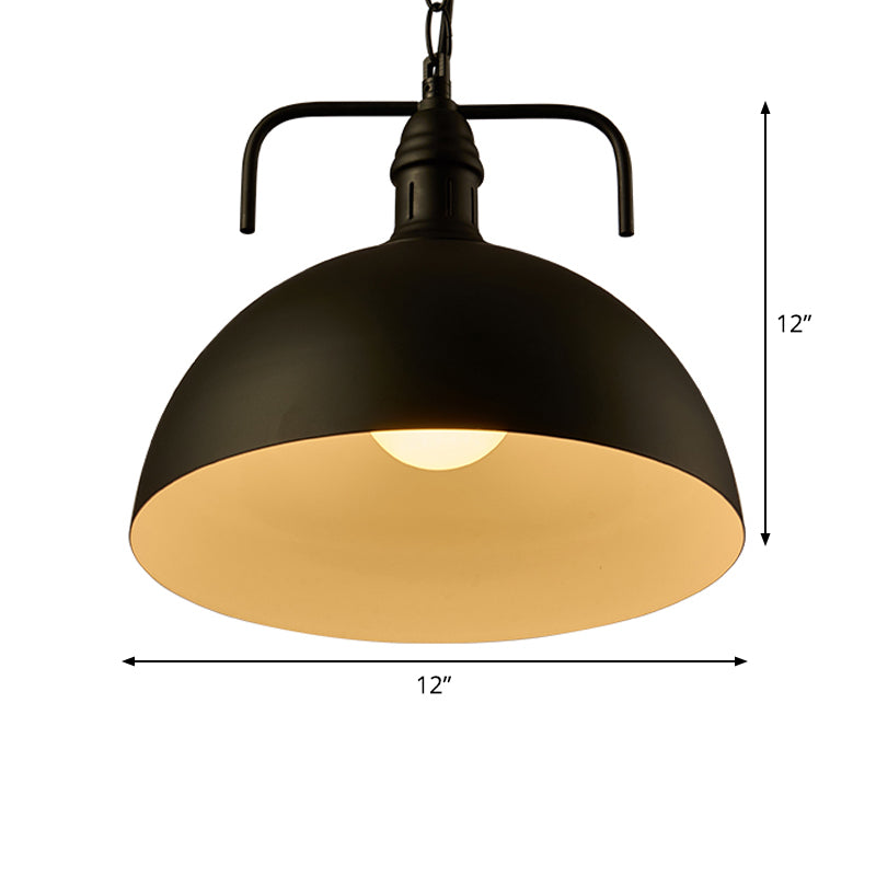 Dome Iron Hanging Pendant Industrial Single-Bulb Restaurant Ceiling Light with Vent in Black