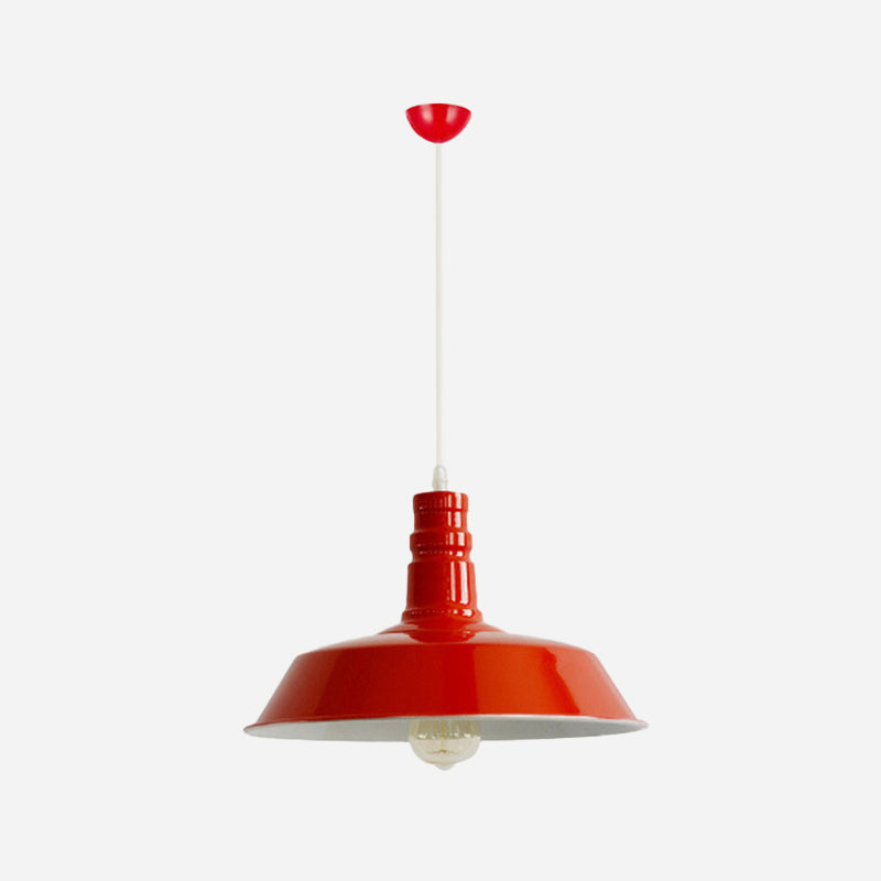 1 Head Rolled-Trim Barn Shade Pendant Lamp Industrial Red/Yellow/White Finish Hanging Light Kit