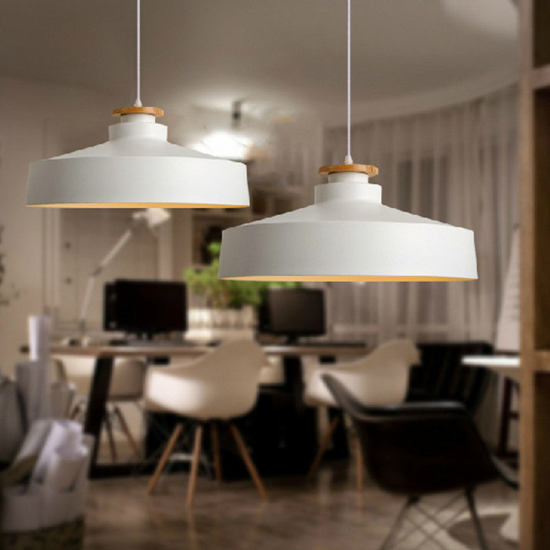 1-Light Metal Pendant Light Fixture Vintage Black/White Pot Lid Shaped Dining Room Ceiling Light