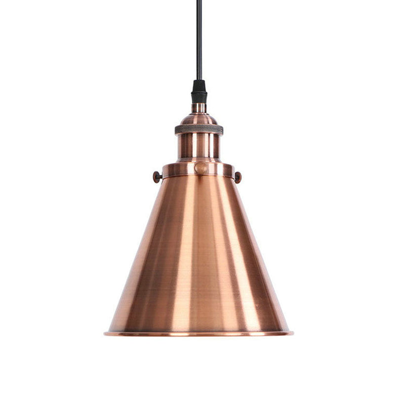 Rust/Copper/Brass Horn Shaped Pendant Lighting Industrial Metal 1-Light Bedside Pendulum Light