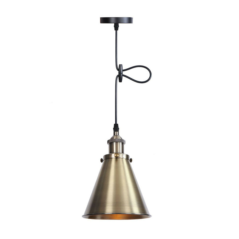 Rust/Copper/Brass Horn Shaped Pendant Lighting Industrial Metal 1-Light Bedside Pendulum Light