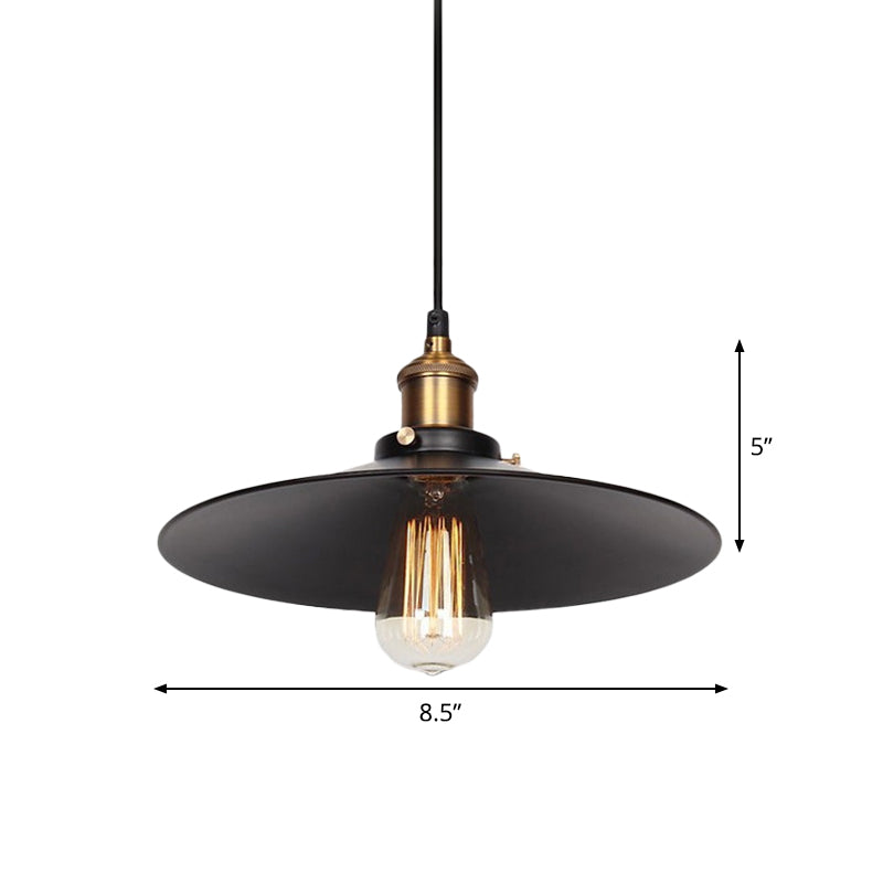 Factory Flying Saucer plafond hanger 8,5 "/12" brede metalen hangende lamp met één bulb in zwart