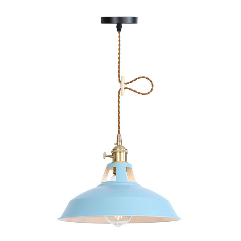 1 Bulb Ceiling Hang Lamp Nordic Kitchen Bar Pendant Light with Barn/Cone Iron Shade in Pink/Blue/Green