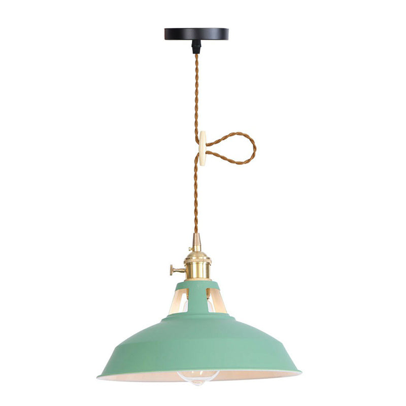 1 Bulb Ceiling Hang Lamp Nordic Kitchen Bar Pendant Light with Barn/Cone Iron Shade in Pink/Blue/Green