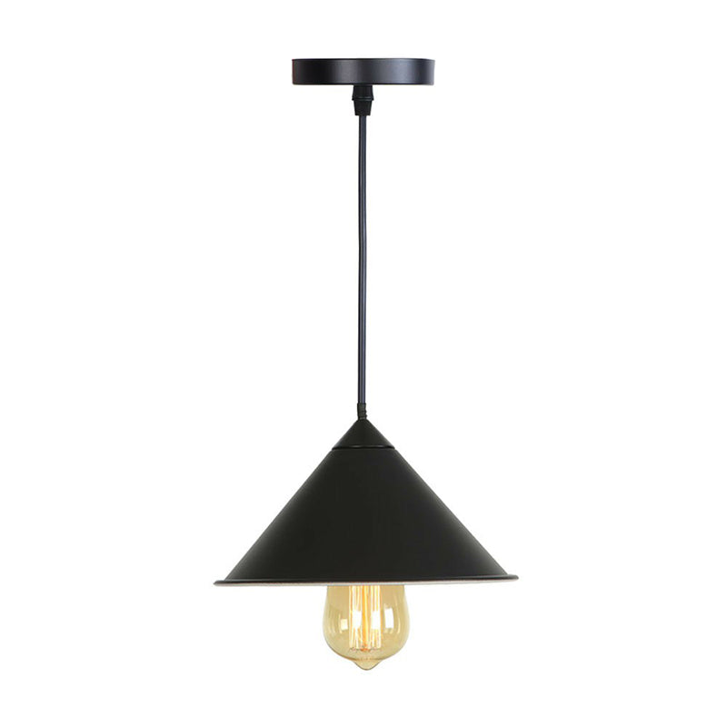 Conical Iron Drop Pendant Loft Style Single Dining Room Hanging Lamp with Rolled Edge in Pink/Blue/Grey