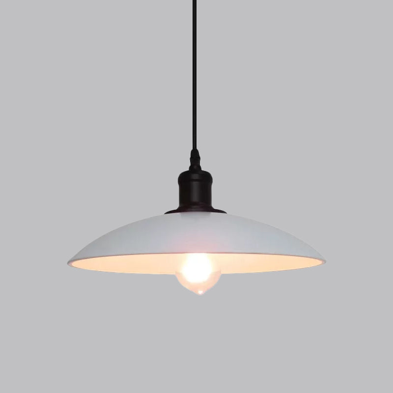 Metallic Shallow Bowl Shade Pendant Lamp Vintage Single-Bulb Living Room Ceiling Hang Light in Black/White