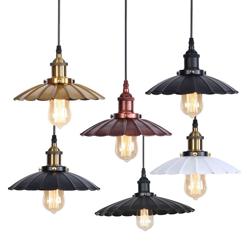 Black/Bronze/Rust 1 Bulb Pendant Lighting Industrial Metal Scallop Hanging Ceiling Light with Cord Grip