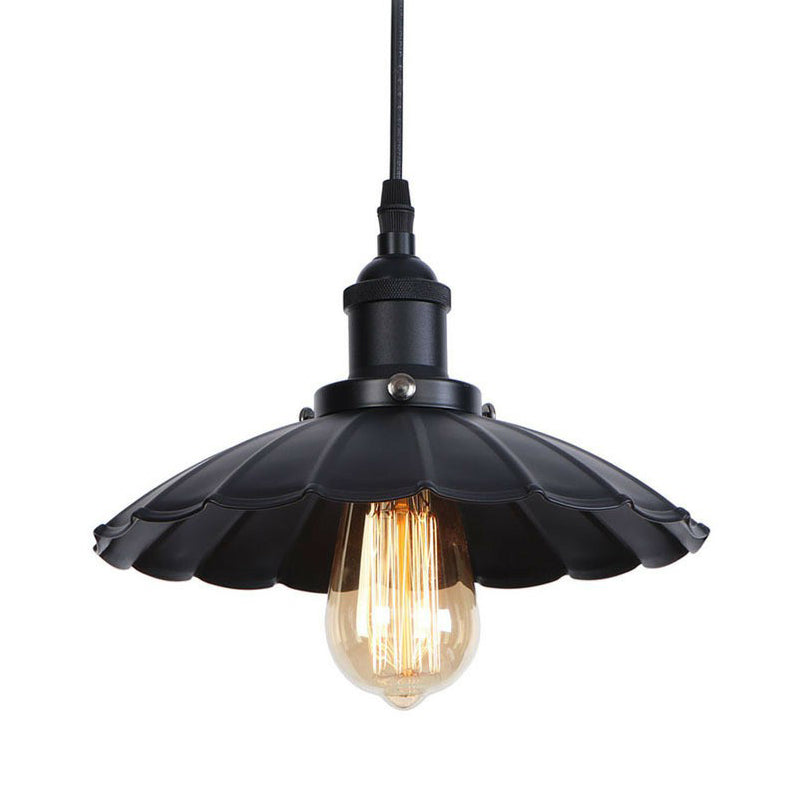 Black/Bronze/Rust 1 Bulb Pendant Lighting Industrial Metal Scallop Hanging Ceiling Light with Cord Grip