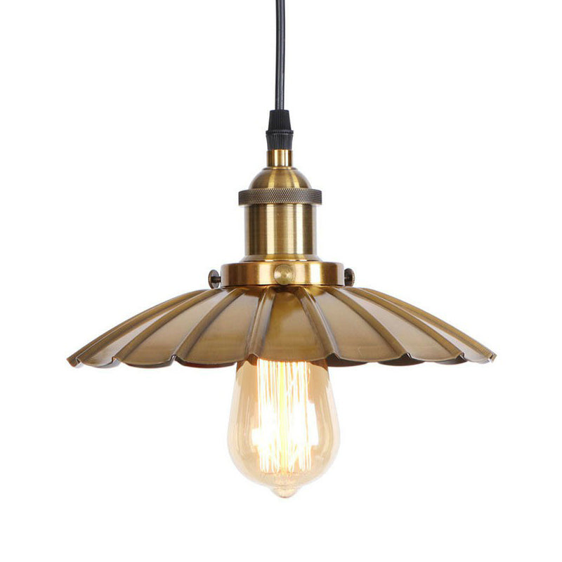 Black/Bronze/Rust 1 Bulb Pendant Lighting Industrial Metal Scallop Hanging Ceiling Light with Cord Grip