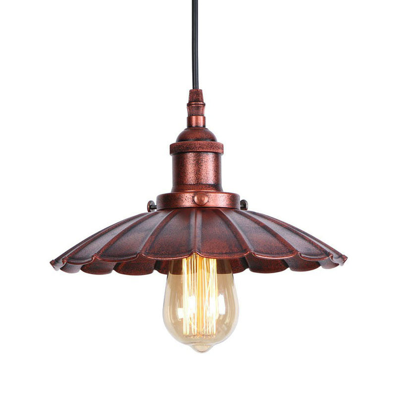 Black/Bronze/Rust 1 Bulb Pendant Lighting Industrial Metal Scallop Hanging Ceiling Light with Cord Grip