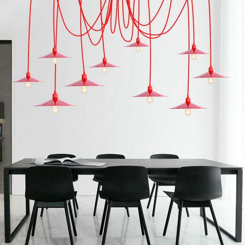 Éclairage de suspension de soucoupe rouge Métal de salon 1/3 têtes Swag Pendant Light