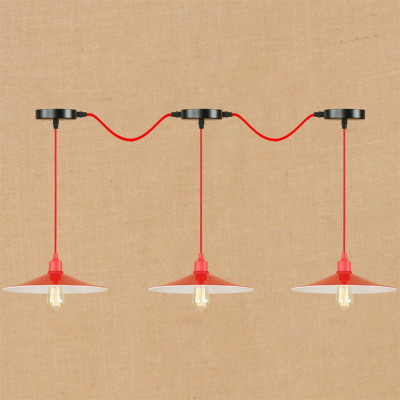 Rote Untertassen-Suspensionsbeleuchtung Fabrik Metall 1/3-Kopf-Wohnzimmer Swag Anhänger Licht