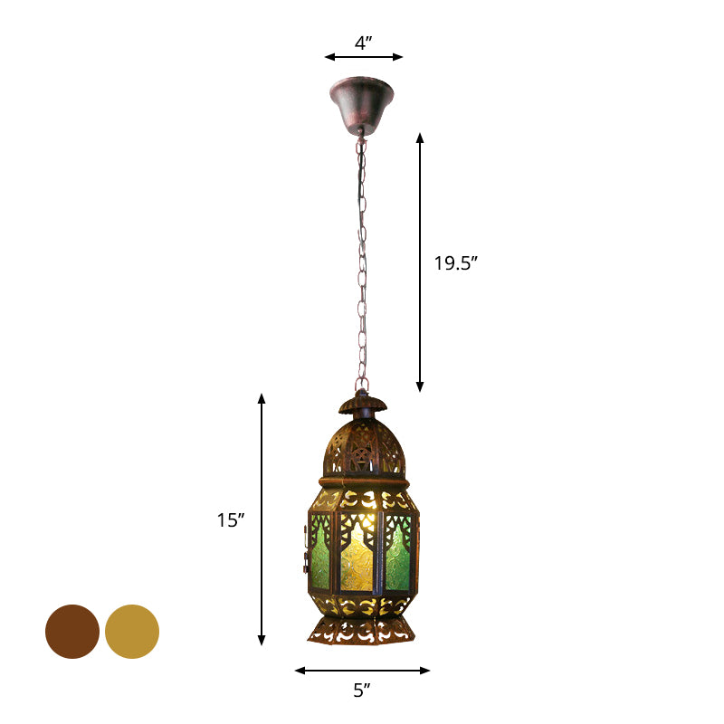 1 Head Stained Glass Down Lighting Bohemia Brass/Copper Lantern Bedside Pendant Ceiling Light