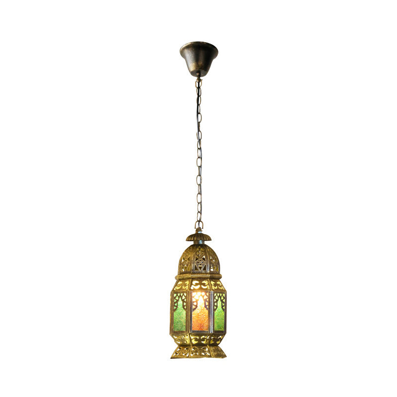 1 Head Stained Glass Down Lighting Bohemia Brass/Copper Lantern Bedside Pendant Ceiling Light