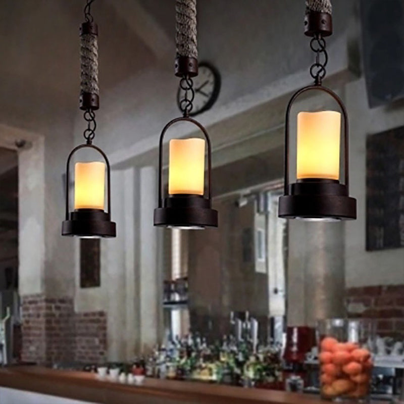 Rost gewölbter Rahmen Anhänger Beleuchtung Retro Metallic Single Kitchen Bar Down Lighting mit Kerze und Seilakzent