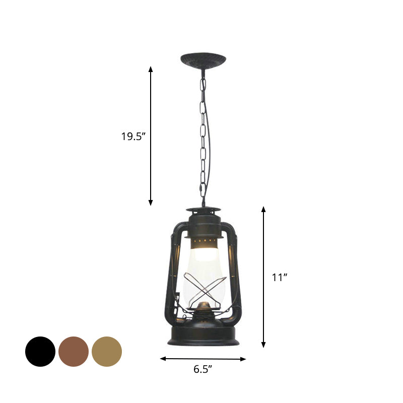 Clear/Frosted Glass Kerosene Pendant Light Rustic 1 Bulb Dining Room Ceiling Suspension Lamp in Bronze/Copper/Black