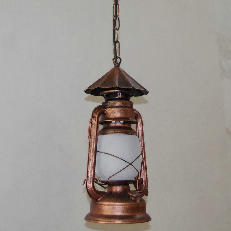 Clear/Frosted Glass Kerosene Pendant Light Rustic 1 Bulb Dining Room Ceiling Suspension Lamp in Bronze/Copper/Black