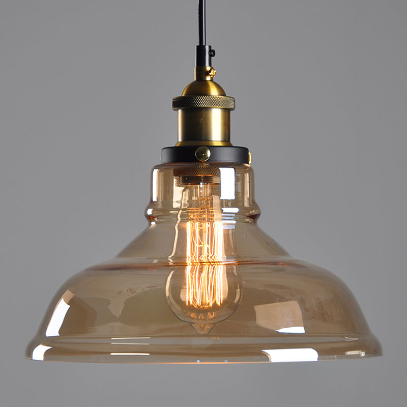 Single-Bulb Pendant Lighting Farmhouse Dining Room Ceiling Hang Lamp with Barn Amber Glass Shade