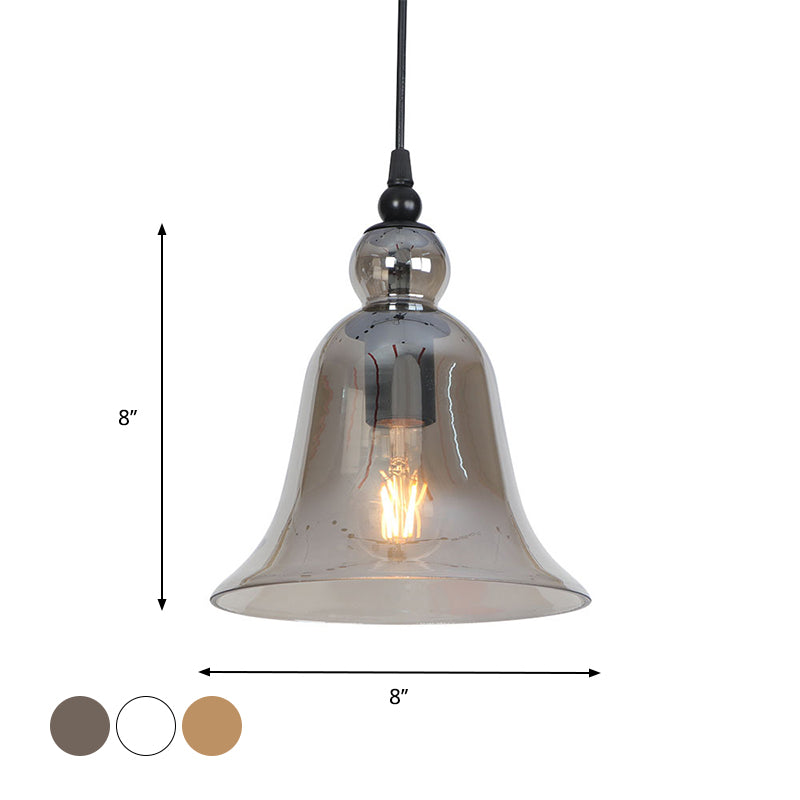 1-Light Bell Hanging Light Kit Industrial Black Smoke Grey/Amber/Clear Glass Height Adjustable Pendant Lamp