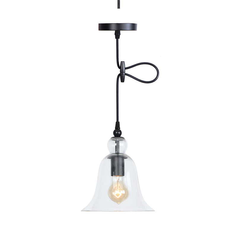 1-Light Bell Hanging Light Kit Industrial Black Smoke Grey/Amber/Clear Glass Height Adjustable Pendant Lamp