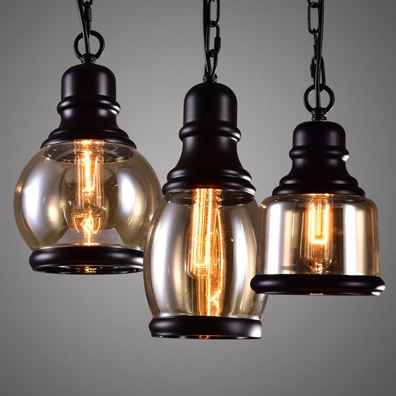 Black Globe/Bottle/Oval Drop Pendant Industrial Smoky Grey Glass 1 Head Kitchen Hanging Light Kit