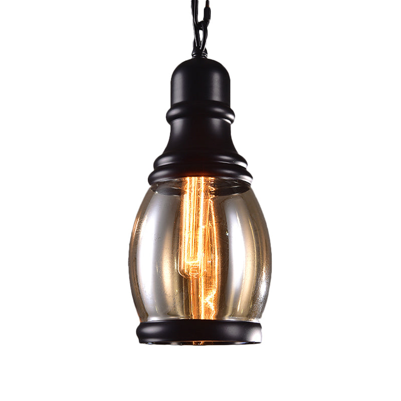 Black Globe/Bottle/Oval Drop Pendant Industrial Smoky Grey Glass 1 Head Kitchen Hanging Light Kit