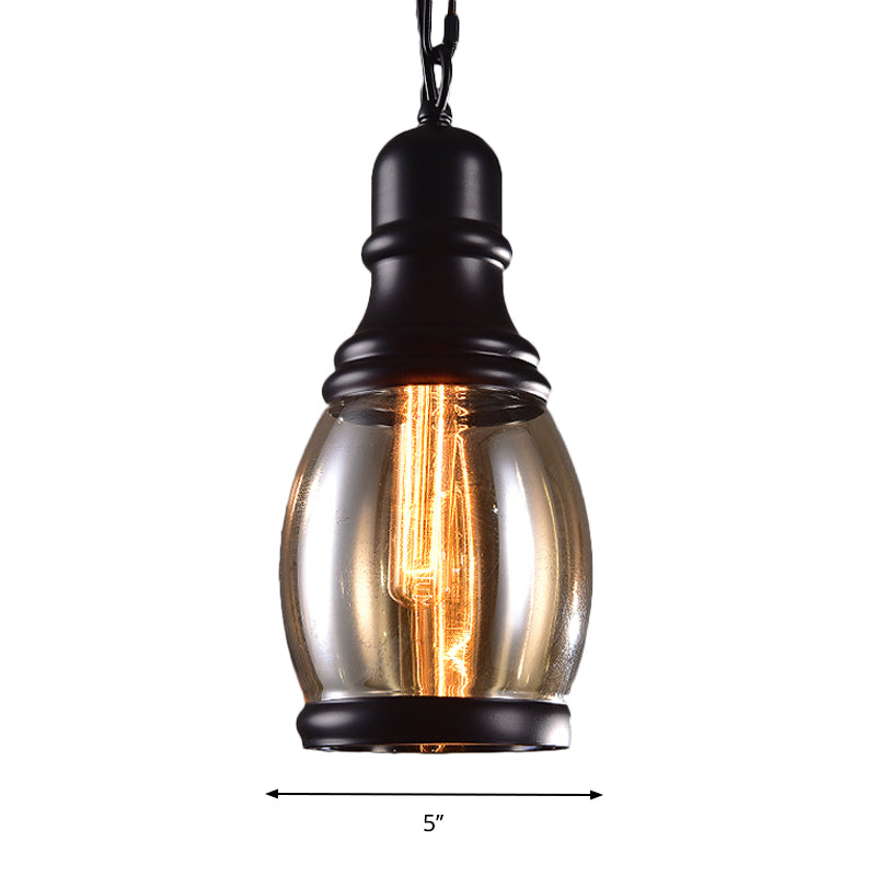 Black Globe/Bottle/Oval Drop Pendant Industrial Smoky Grey Glass 1 Head Kitchen Hanging Light Kit