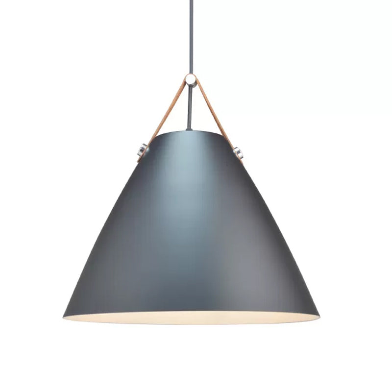 10.5"/14" W Nordic Single Ceiling Pendant Grey/White/Black Frustum Hanging Lamp with Metal Shade and Leather Strap