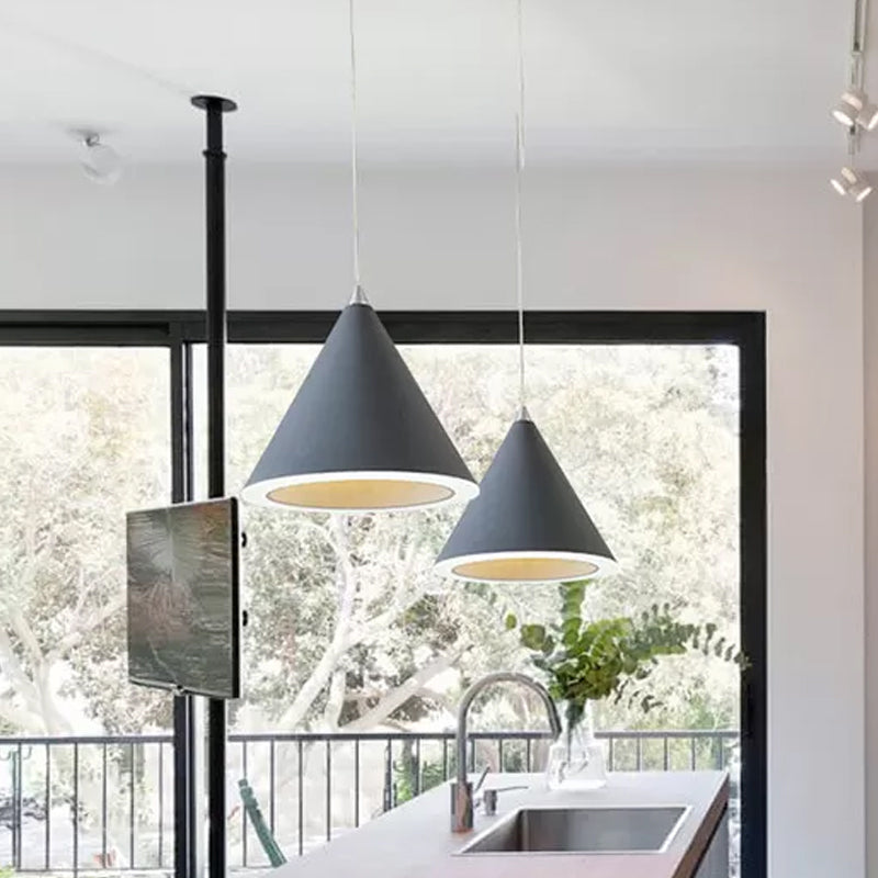 Macaron Cone LED Pendulum Light Aluminum Dining Table Ceiling Pendant Lamp in Grey/White/Pink