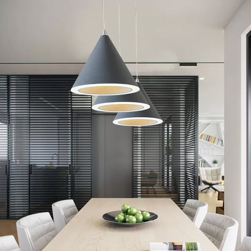 Macaron Cone LED Pendulum Light Aluminum Dining Table Ceiling Pendant Lamp in Grey/White/Pink