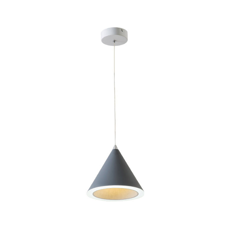 Macaron Cone LED Pendulum Light Aluminum Dining Table Ceiling Pendant Lamp in Grey/White/Pink