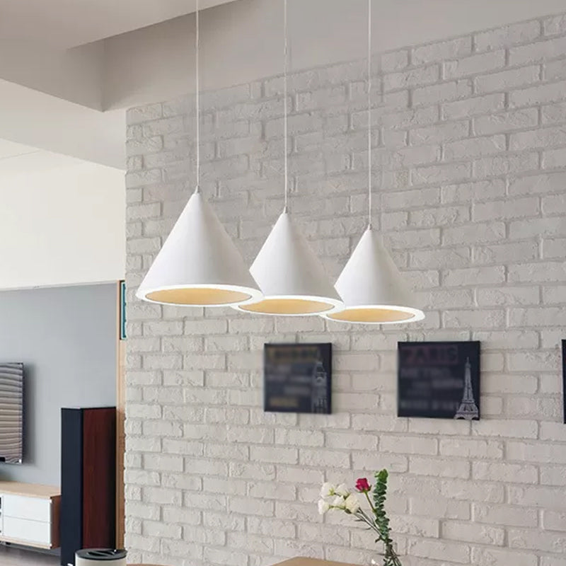 Macaron Cone LED Pendulum Light Aluminum Dining Table Ceiling Pendant Lamp in Grey/White/Pink