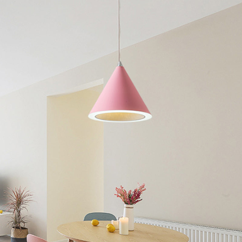 Macaron Cone LED Pendulum Light Aluminum Dining Table Ceiling Pendant Lamp in Grey/White/Pink