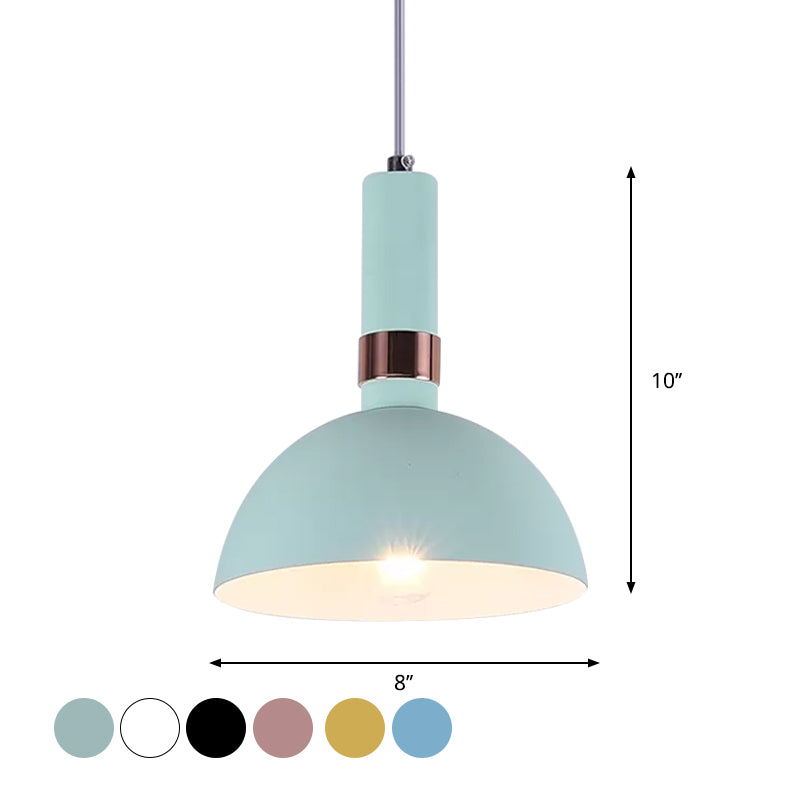 Pink/Yellow/Blue Hemispherical Pendant Macaron 1 Head Metal Suspended Lighting Fixture with Handle