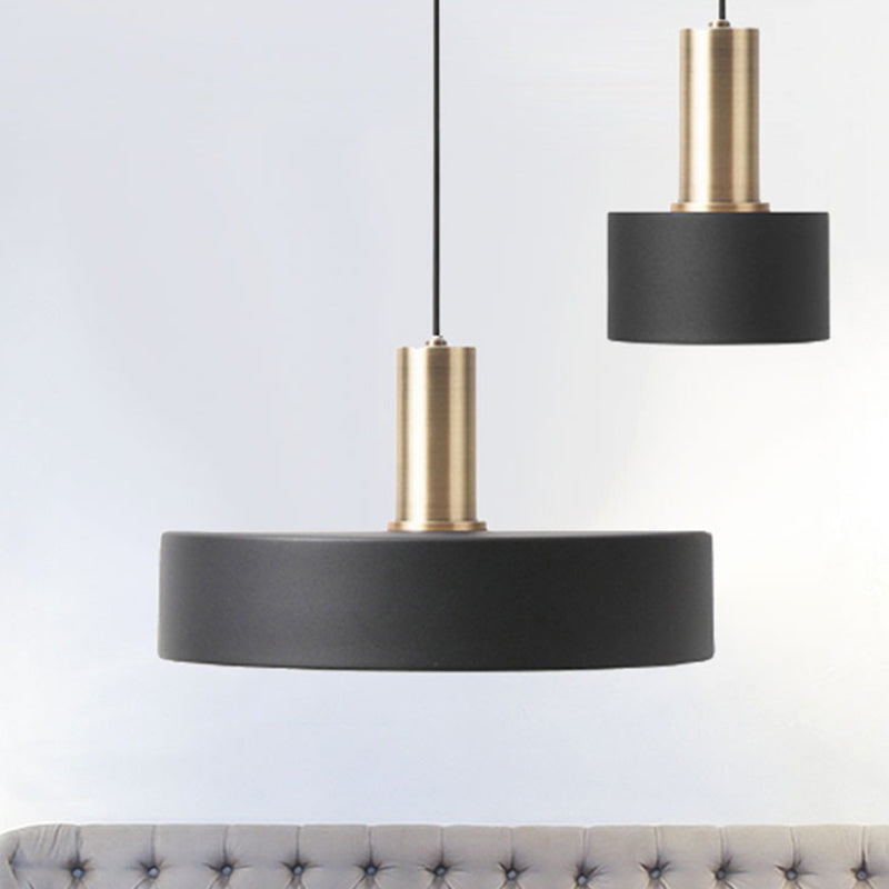 Nordic 1 Bulb Hanging Lamp Black and Gold Round/Cone/Cylinder Drop Pendant with Iron Shade for Kitchen