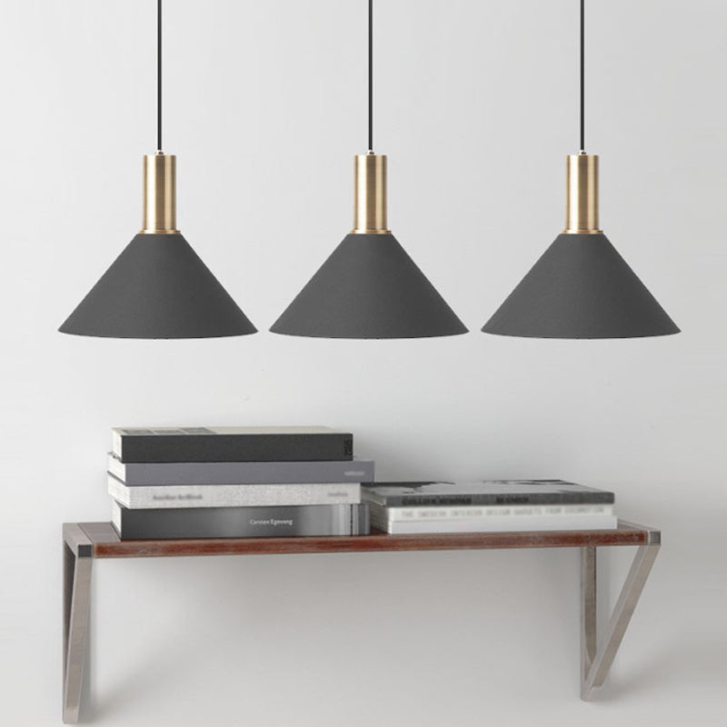 Nordic 1 Bulb Hanging Lamp Black and Gold Round/Cone/Cylinder Drop Pendant with Iron Shade for Kitchen