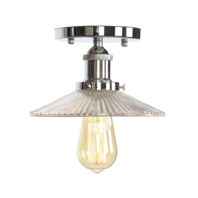 Single Clear/Clear Ribbed Glass Flushmount Farmhouse Chrome Bell/Pear Shaped Corridor Semi Flush Mount Ceiling Light