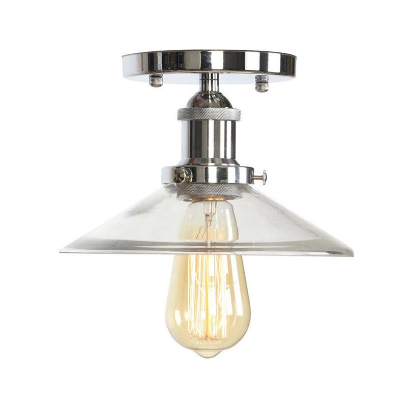 Single Clear/Clear Ribbed Glass Flushmount Farmhouse Chrome Bell/Pear Shaped Corridor Semi Flush Mount Ceiling Light