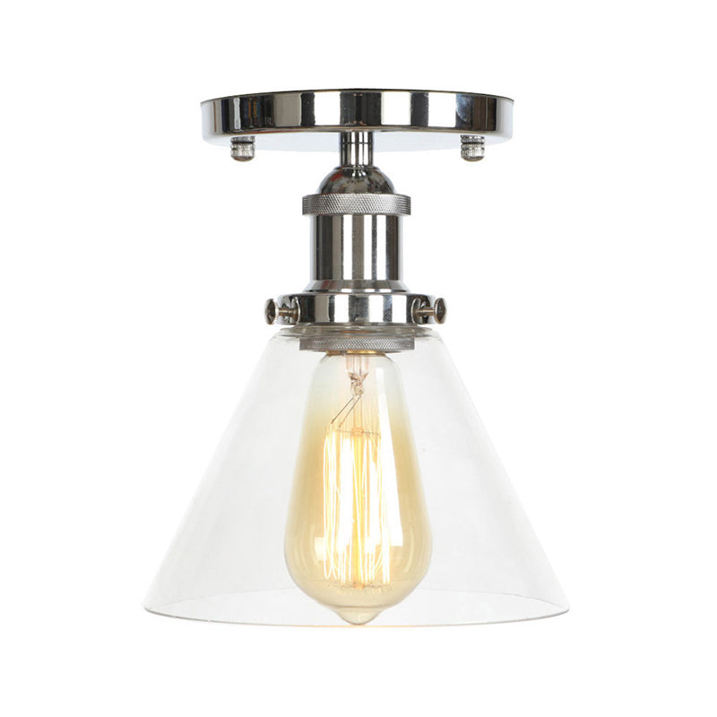 Single Clear/Clear Ribbed Glass Flushmount Farmhouse Chrome Bell/Pear Shaped Corridor Semi Flush Mount Ceiling Light