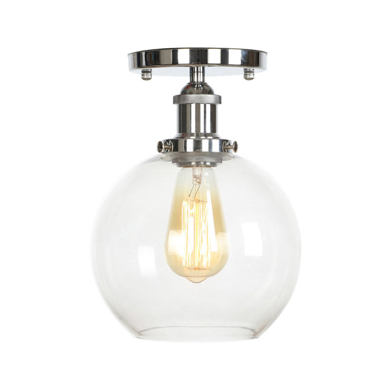 Single Clear/Clear Ribbed Glass Flushmount Farmhouse Chrome Bell/Pear Shaped Corridor Semi Flush Mount Ceiling Light