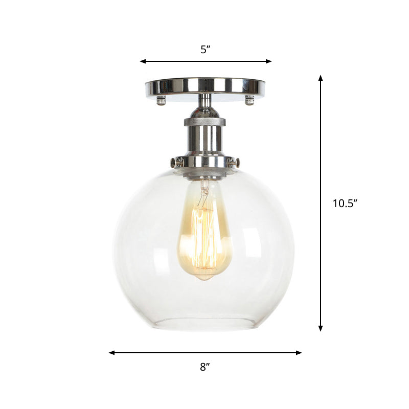 Single Clear/Clear Ribbed Glass Flushmount Farmhouse Chrome Bell/Pear Shaped Corridor Semi Flush Mount Ceiling Light