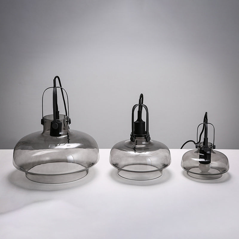 Pot Smoke/Clear Glass Pendant Light Farmhouse 1 Head 7 "/9.5"/13 "W Keuken Plafond Suspension Lamp met grijper in zwart