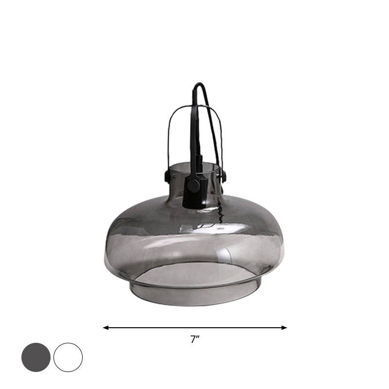 Pot Smoke/Clear Glass Pendant Light Farmhouse 1 Head 7"/9.5"/13" W Kitchen Ceiling Suspension Lamp with Gripper in Black