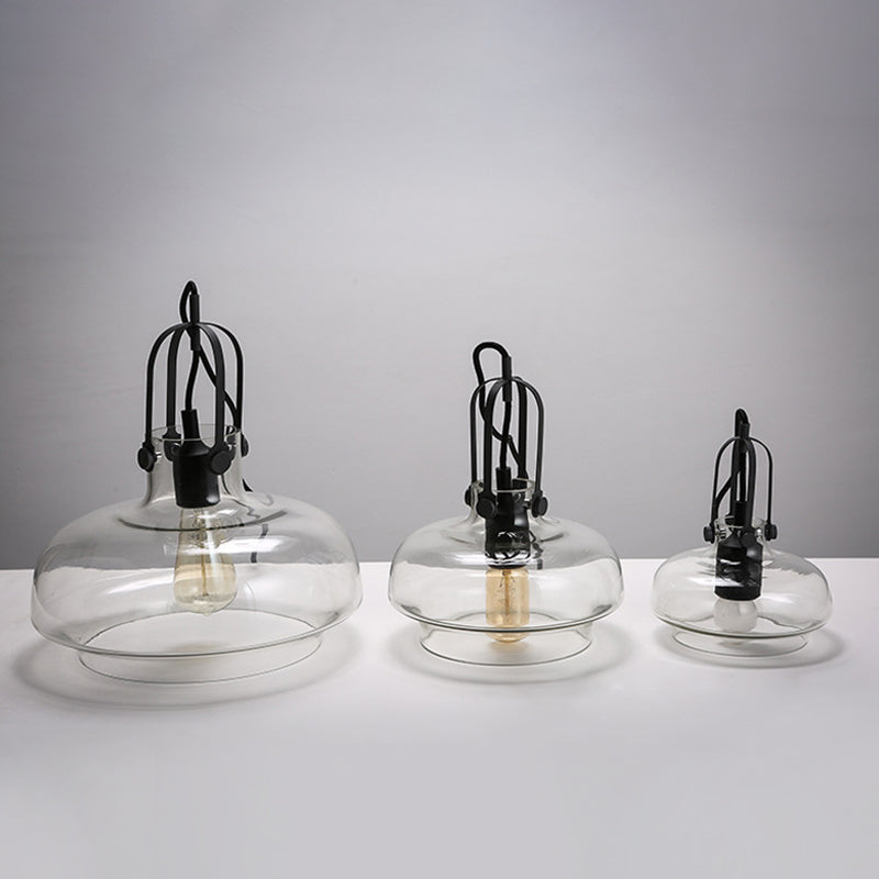 Pot Smoke/Clear Glass Pendant Light Farmhouse 1 Head 7 "/9.5"/13 "W Keuken Plafond Suspension Lamp met grijper in zwart