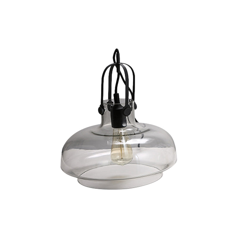 Topf Rauch/klares Glas Anhänger Leichtes Bauernhaus 1 Kopf 7 "/9.5"/13 "W Küchen Deckenhängung Lampe mit Greifer in Schwarz