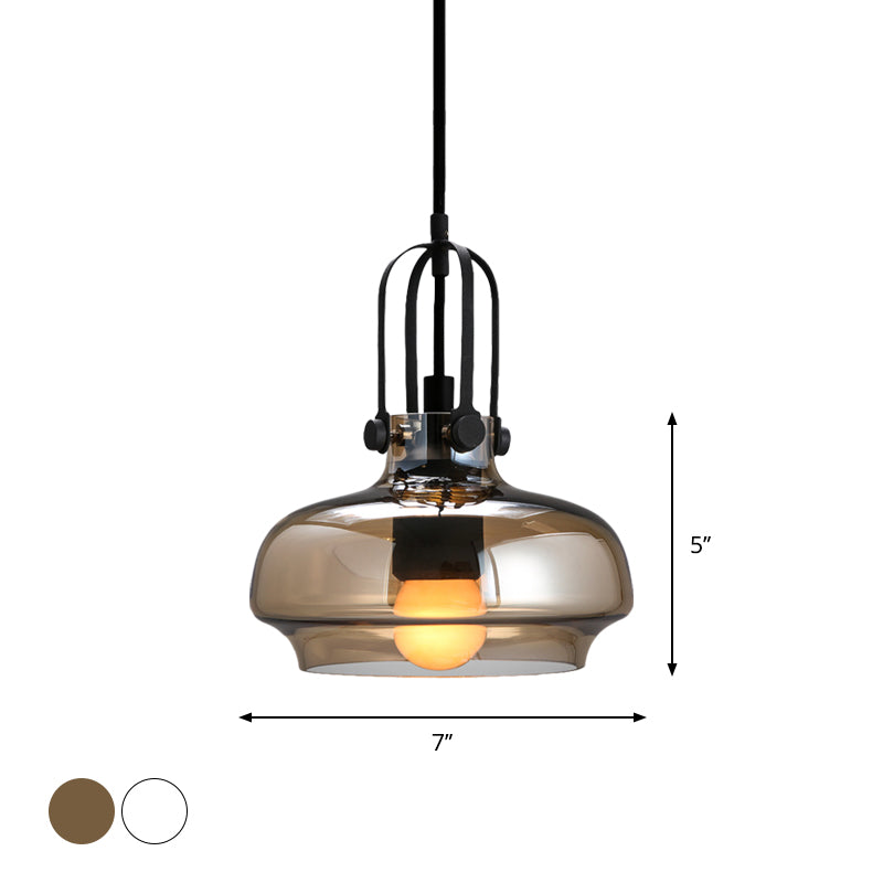 7 "/9.5" /12.5 "W 1 Hoofd Suspensie Licht nautische eetkamer Hanglamp met pot Amber/Frosted White Glass Shade