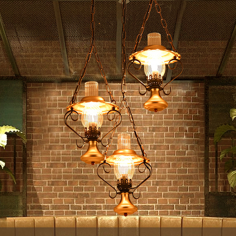 1/3 Lights Cluster Pendant Light with Lantern Industrial Metal and Clear Glass Ceiling Light Fixture for Restaurant