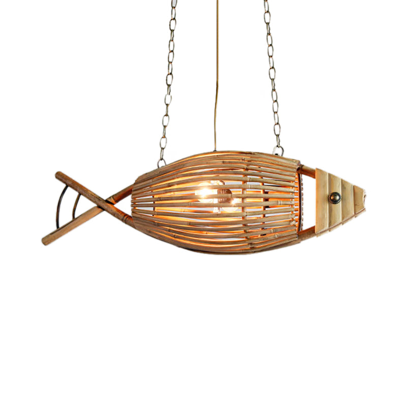 Lampada a forma di pesce a forma di pesce costiero Bamboo 1 lampada sospensione camera da letto leggera in beige
