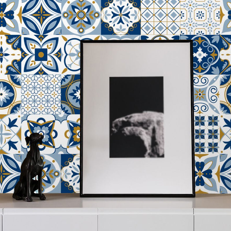 Boho-Chic Floral Wallpaper Panels PVC Self Adhesive Blue Wall Decor for Washroom