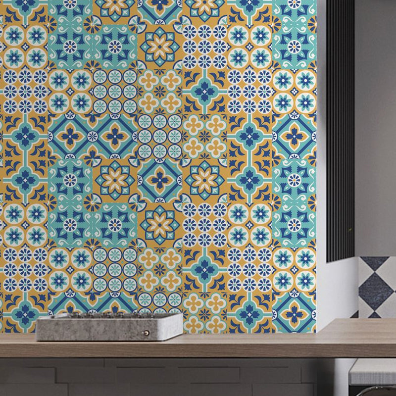 Bohemian Floral Tile Wallpaper Panel Blue Self Sticking Wall Art for Kitchen Backsplash